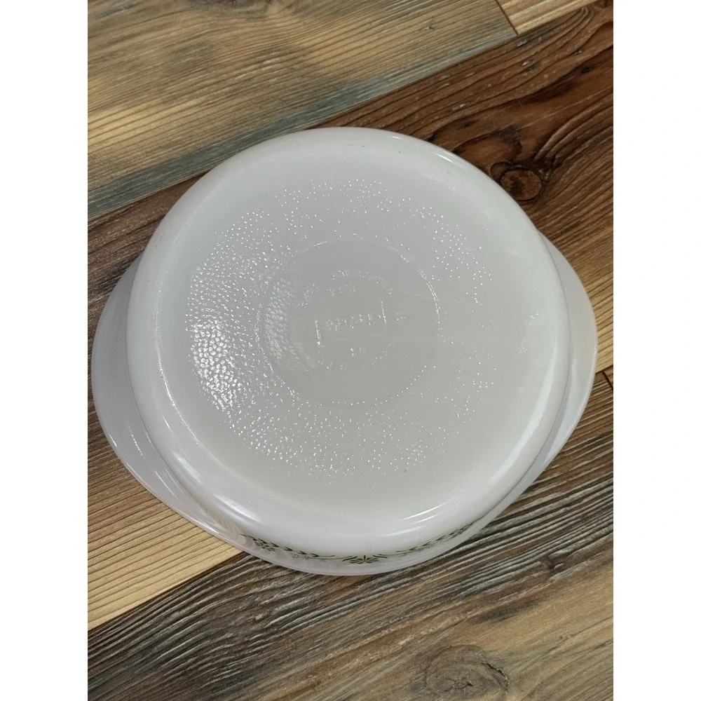 Glasbake white green flowers Casserole Dish J-2429  8 inch.  No lid.  Vintage